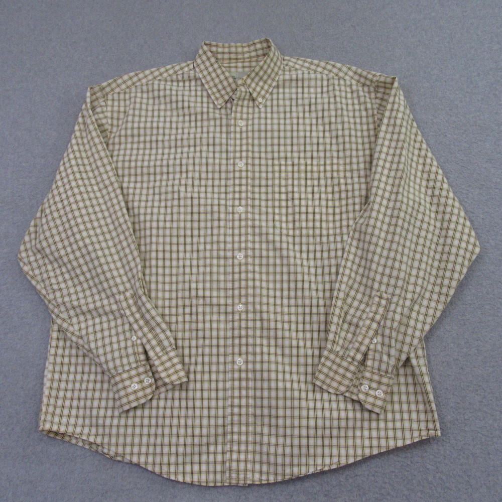 Eddie Bauer Mens Button Down Shirt L Yellow Plaid Long Sleeve 100% Cotton - Picture 2 of 9